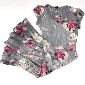 Komarov Cap Sleeve Crinkle Multicolor Floral Midi Dress